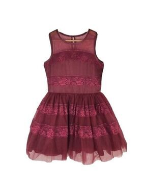 Nanette Lepore Girls Burgundy Lace Dress 16 Party & Holiday Tulle Overlay